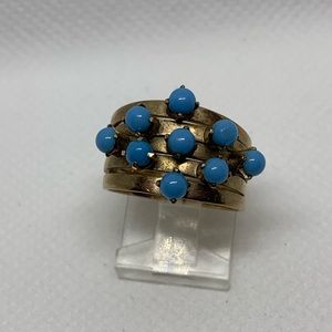 Vintage Ladies 10k 5 Band Turquoise Stack Ring